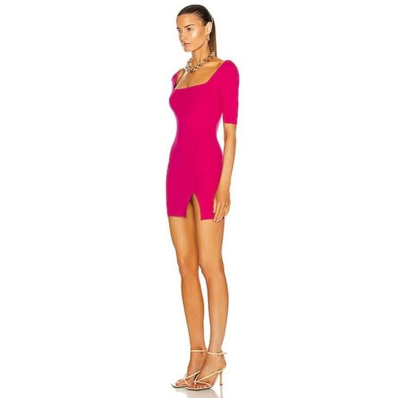 Zeynep Arcay Square Neck Mini Knit Dress Fuchsia 4 - Picture 3 of 9